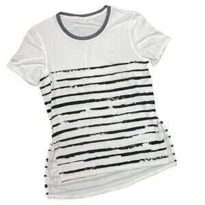 KIT and ACE | sz 2 Women's White/Black Stripe Crew Neck Boyfriend Fit Court Tee